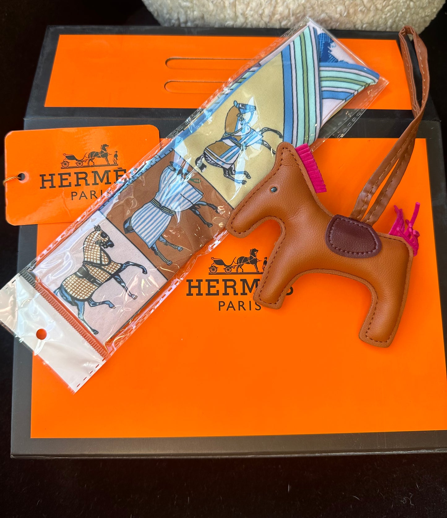 HERMES - bag accessories - HORSE & SILK HANDLE SCARF set -  PLEASE PICK COLOR BELOW & watch video.