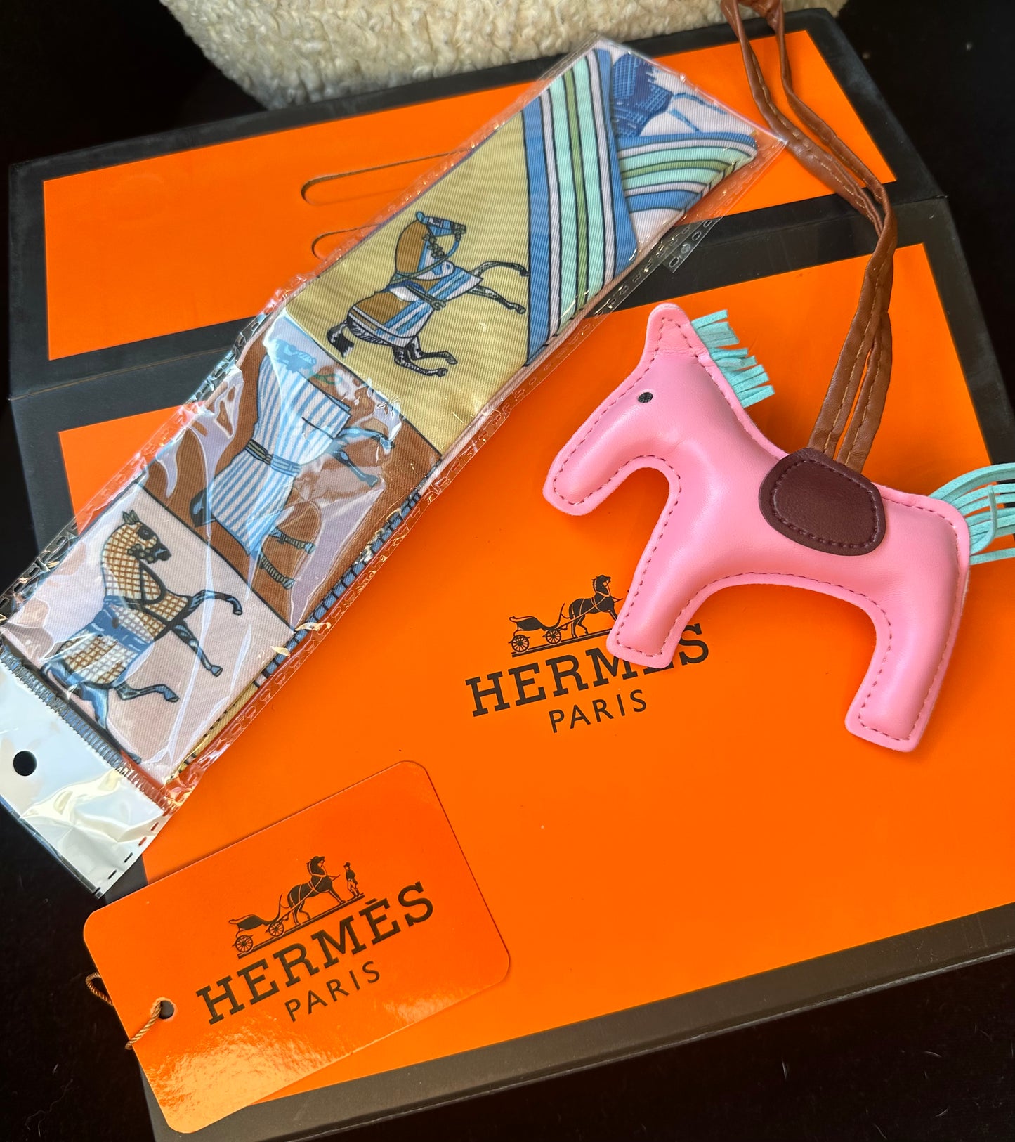 HERMES - bag accessories - HORSE & SILK HANDLE SCARF set -  PLEASE PICK COLOR BELOW & watch video.